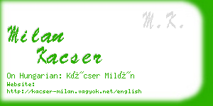 milan kacser business card